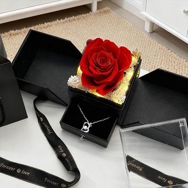 Preserved Red Real Rose with Heart I Love You Necklace, Eternal Flowers Rose Birthday Gifts for Women Her Mom Wife Girlfriend Grandma, Romantic Gifts for Mother's Day, Valentine's Day, Christmas, Birthday Anniversary