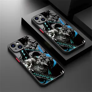 A Stylish Phone Case Featuring a Fashionable One-Eyed Zoro Animation, Compatible with Various for iphone Models Including 16, 15, 14, 13, 12, 11, 7/8, 7/8 PLUS, XS, XSMAX Blue