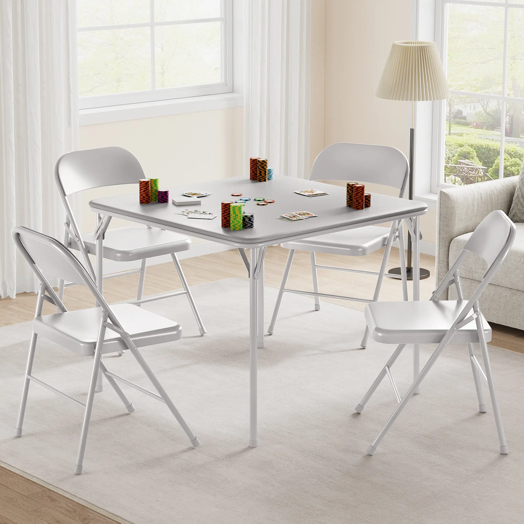 GARVEE Portable Folding Card Table - 34" Square Indoor Gaming Furniture, Water-Resistant PU Padded Top, Sturdy Metal Frame, No-Assembly, Lightweight Multipurpose Table for Games, Dining, Camping - Grey