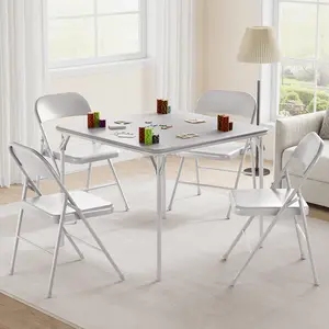 Portable Folding Card Table – 34" Square, Water-Resistant PU Padded Top, Sturdy Metal Frame, No Assembly, Lightweight, Multipurpose Table for Games, Dining, Camping, Parties – Grey