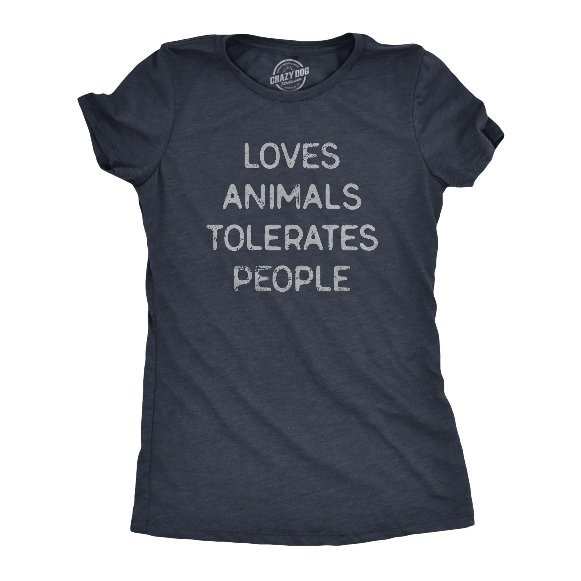 Womens Loves Animals Tolerates People T Shirt Funny Introverted Pet Lover Tee for Ladies Funny Womens T Shirts Cute Vintage Fashion Casual Ladies T-Shirt Gift Introvert Tops for Women Funny Animal Top Women's Navy -