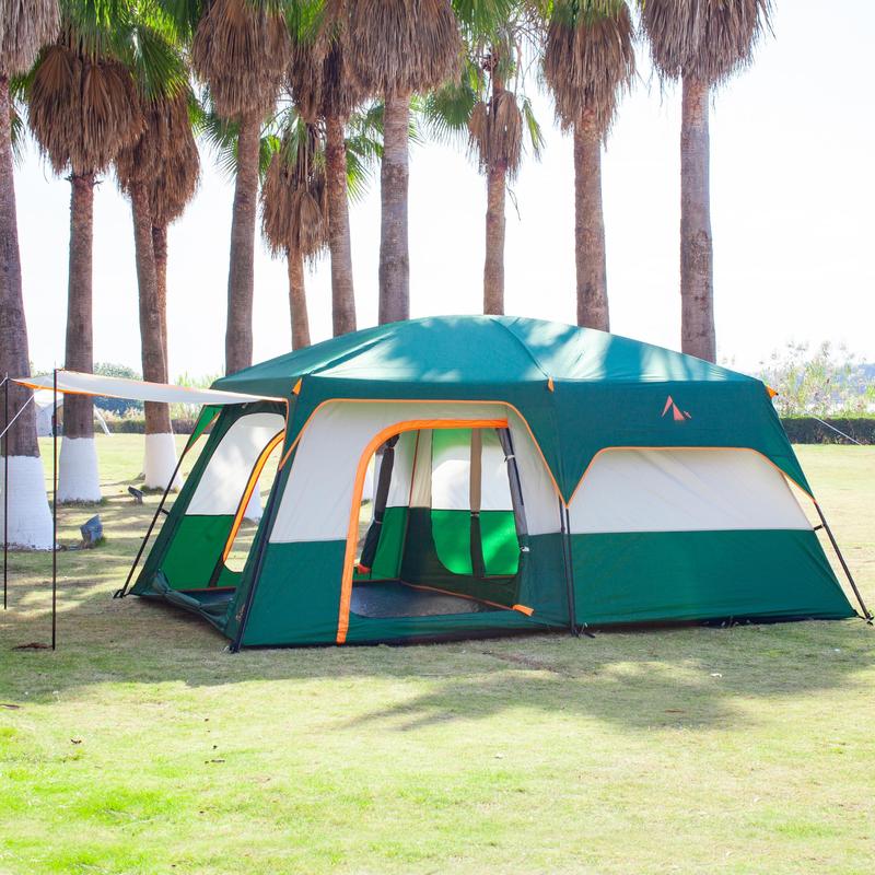 Extra Large Tent 6-10-12-14 Person(a) Family Cabin Tents 2 Rooms 3 Doors And Windows With Mesh Straight Wall Waterproof Double Layer Big For Outdoor Picnic Camping Gathering