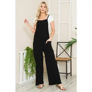 Wide Leg Premium Cotton Rib Overalls