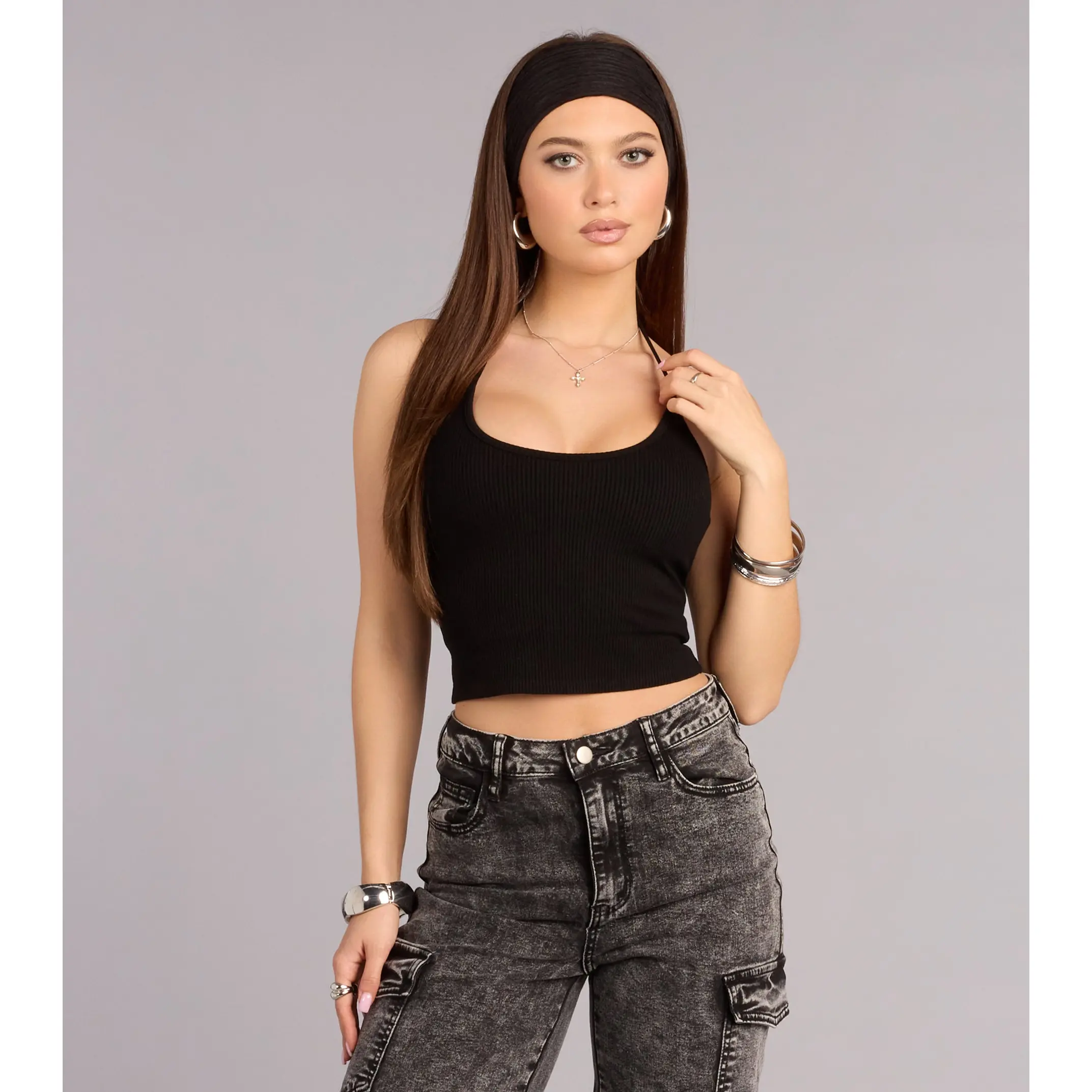 Off Duty Cool Ribbed Knit Halter Top