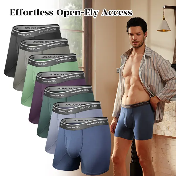 BAMBOO COOL Men's Natural Casual Boxer Briefs 7-Pack - Ultra-Breathable Bamboo Stretch Underwear with 3D Pouch Support, Chafe Prevention, XL for Workout & Travel