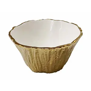 Jiallo 69002 8 in. Botanic Porcelain Tree Bark Bowl, Gold