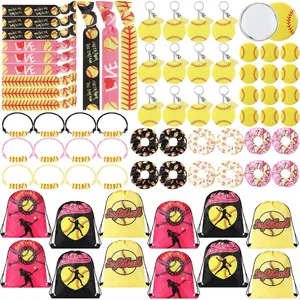Knitgrip 72 Pcs Softball Party Favor Softball Team Gifts Bulk Softball Accessories Softball Goodie Bags Include Mirrors, Drawstring Bags, Tassel Keychains,