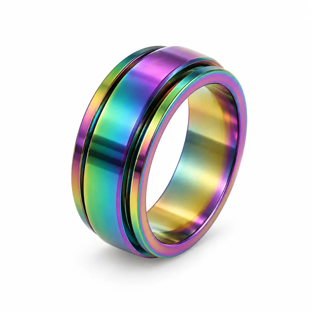 Rainbow Spinner Ring for Women and Men, Colorful Fidget Ring for Stress Relief, Rotating Anxiety Ring, Cool Unisex Gift Jewelry