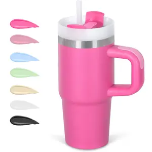 20oz Rose Red Sturdy Reusable Stainless Steel Tumbler Water Bottle - Leak-Proof, Insulated (insulation feature), with Lid, Straw, Handle, Portable for Kids, Ideal for Outdoor Use