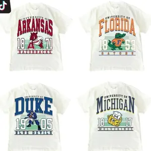 Custom College White T-Shirt - Hand-Drawn 90s Vintage Sports Graphic Tee, Unisex Retro Football & Basketball Streetwear Gift