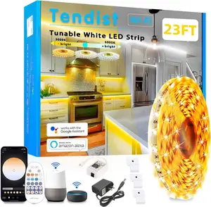 White LED Strip Lights 3000K-6500K 23ft Dimmable, Smart Strip Light Alexa Compatible, 24V WiFi Flexible Tape LED with APP & RF Remote, Cabinet Lighting Self-Adhesive for Room, Kitchen