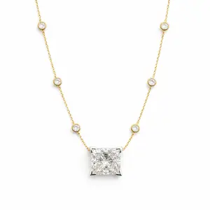 1.33ct 14K Yellow Gold Princess Diamond by Yard Necklace (EGL Certified)
