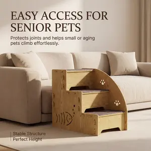 Foldable Wooden Pet Stair | Non-Slip Step Ladder for Dogs/Cats (Bed/Sofa)