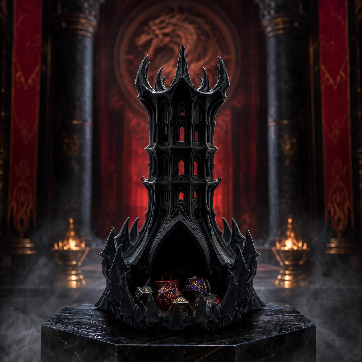 3D Printed Gothic Dice Tower with Catching Tray, Dark Fantasy Tabletop RPG Games Accessory, Ages 12+ Game Master Gift Dice Roller