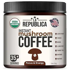La Republica Instant Mushroom Coffee Organic (35 Servings), 100% Arabica Coffee with Full-Fruiting Lion's Mane, Reishi, Chaga, Cordyceps, Shiitake, Maitake, Turkey Tail Beverage