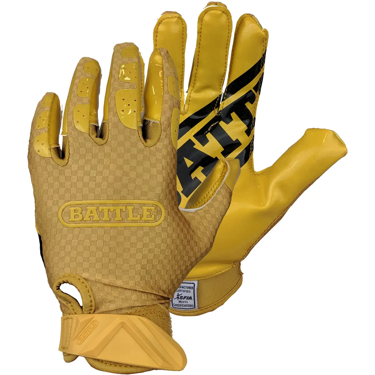 Battle Sports Triple Threat Youth Football Receiver Gloves - Gold, Hand Backing, Durable