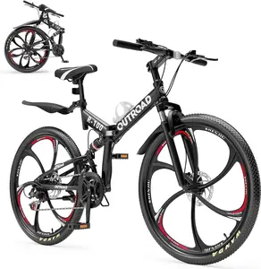 Max4out 26 Inch Folding Mountain Bike, 21 Speed Full Suspension Bicycle Dual Disc Brake Non-Slip Quick Release tire for Adults Men Women(Balck/Pink/Green/Orange/White/Purple)