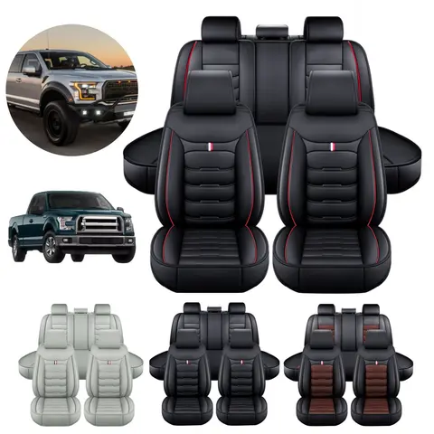 Fits For Ford F150 F250 F350 F450 2009~2023 Pick-up Car Truck 5 Seat Covers PU Leather Front Rear Cushion Pad Protector Anti-Slip Mat Decoration Waterproof - For Mother Father Lover Friend Christmas Valentine Gift