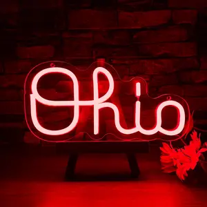 Ohio State Neon Signs For Wall Decor, Dimmable Ohio LED Signs Neon Light Signs For Bar Dorm Room Decor Decor, USB Powered Neon Signs For Bar Club Store Party Man Cave Home Wall Decor, Led Neon Lights