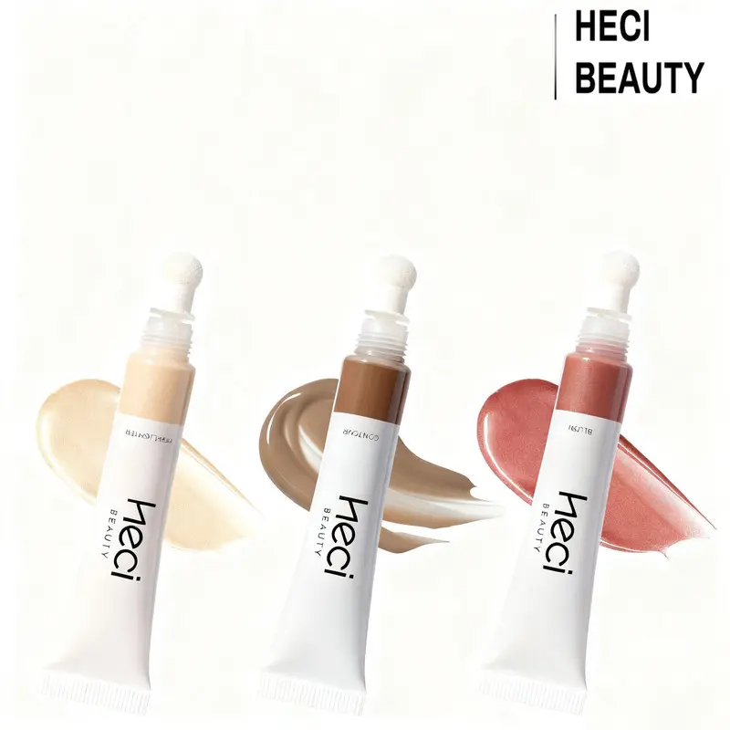 HECI Beauty 3pcs Makeup Contour Stick Set - Moisturizing Highlighter, Blush, Bronzer, Silky Cream Contouring Pen with Soft Cushion Applicator, Long-Lasting Streak-Free Finish Face Illuminator