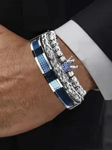 Men's Elegant Crown Design Cuff Bangle Set, Fashion Jewelry Accessories for Party, Daily Clothing Decor, Trendy All-match & Exquisite Jewelry for Birthday Gift