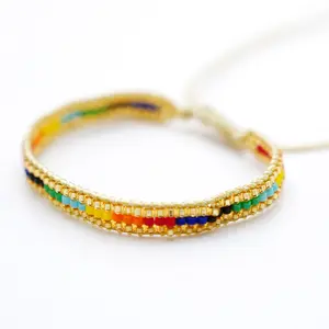 Shmart Vintage Vacation Vibes Miyuki Bead Handmade Woven Rainbow Beaded Bracelet