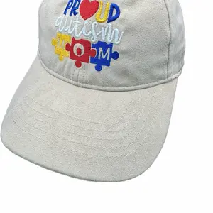 Autism Mom beige Embroidered Hat with Puzzle Piece Design for Autism Awareness - Proud Mom Cap