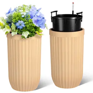 GARVEE 23 Inch Tall Planters Set of 2 - Self Watering Pots with Water Level Monitor and Hidden Wheels, Perfect for Living Room, Bedroom, Office, Patio, Porch, Garden, Commercial Spaces, Gold Finish