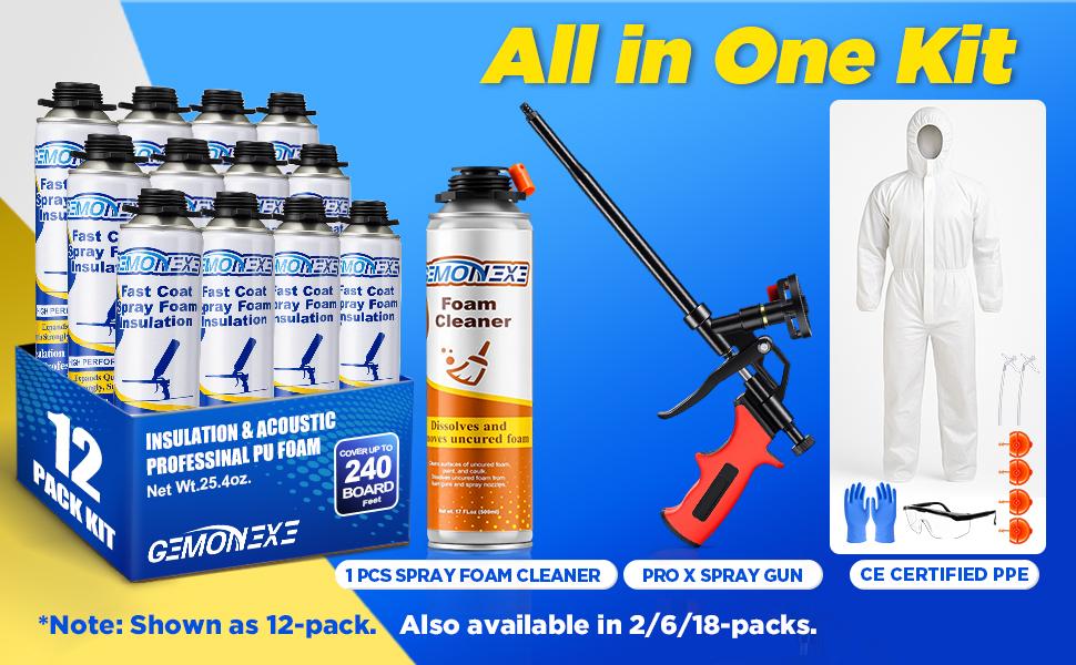 Spray Foam Insulation Kit 240 Board ft/Sq.ft, Closed Cell Wide Polyurethane DIY Spray Foam for Walls,Ceilings,Attics and Garage Doors (12 Pack×25.4oz) -Thermal & Soundproofing, Included Gun & Cleaner Spray Foam Insulation Kit 240 Board ft/Sq.ft, Closed Cell Wide Polyurethane DIY Spray Foam for Walls,Ceilings,Attics and Garage Doors (12 Pack×25.4oz) -Thermal & Soundproofing, Included Gun & Cleaner
