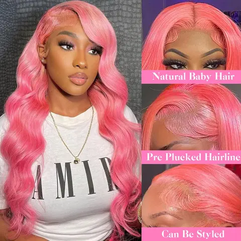 Pink 30 Inch HD Lace Front Wigs Human Hair 13x6 Body Wave Pink Wig Human Hair 180 Density HD Lace Frontal Wig Colored Human Hair Wigs Pink Glueless Wigs Human Hair Pre Plucked With Baby Hair