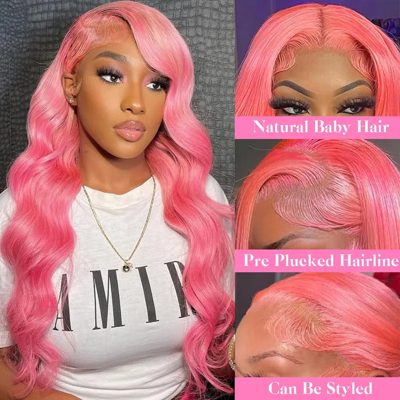 Pink 30 Inch HD Lace Front Wigs Human Hair 13x6 Body Wave Pink Wig Human Hair 180 Density HD Lace Frontal Wig Colored Human Hair Wigs Pink Glueless Wigs Human Hair Pre Plucked With Baby Hair