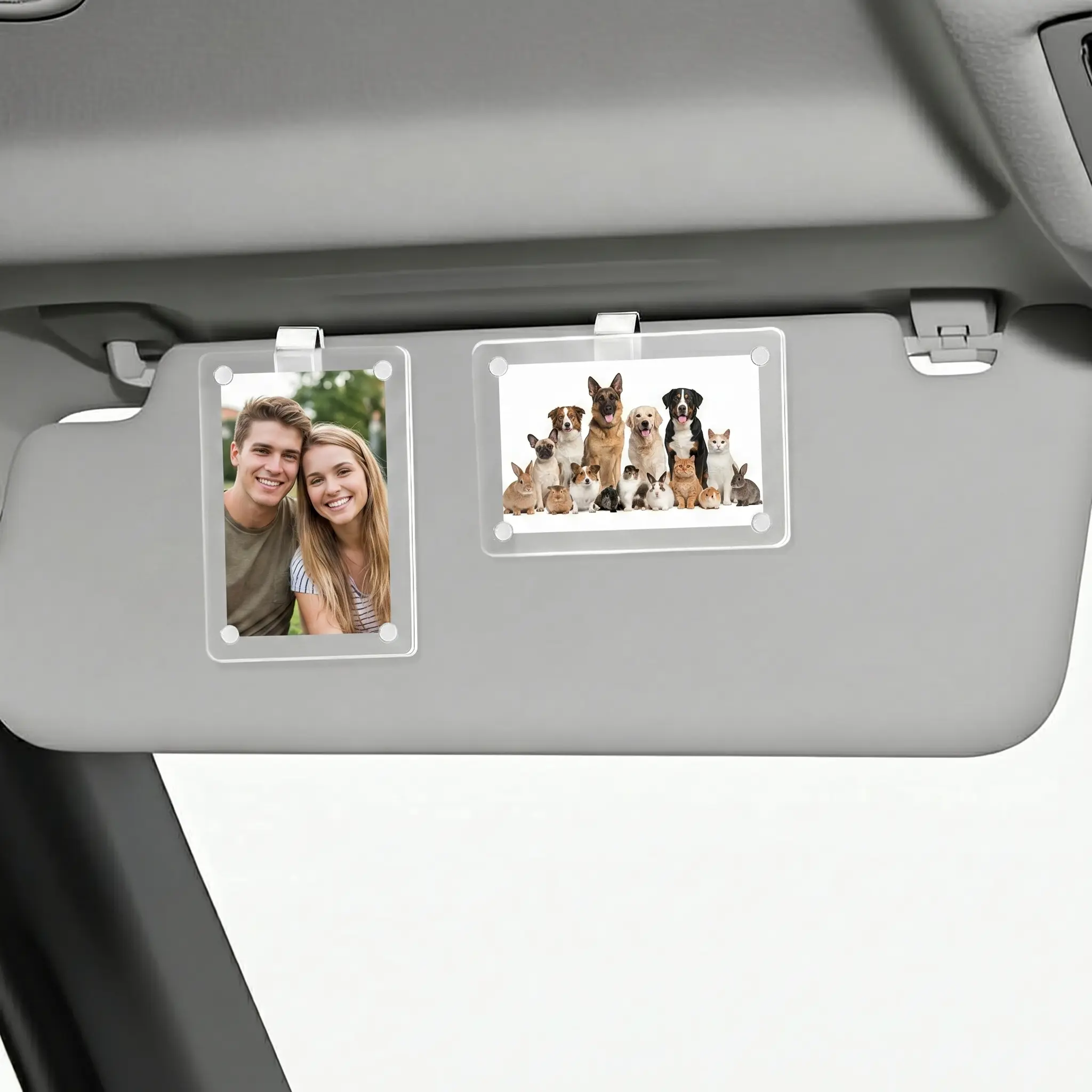 2-Pack Magnetic Car Visor Photo Holder, Clear Acrylic Clip Photo Frame, Car Interior Auto Accessories, Practical for Daily Driving & Travel, Holiday Gift for Family Picture Display, Cars, Car Interior Accessories