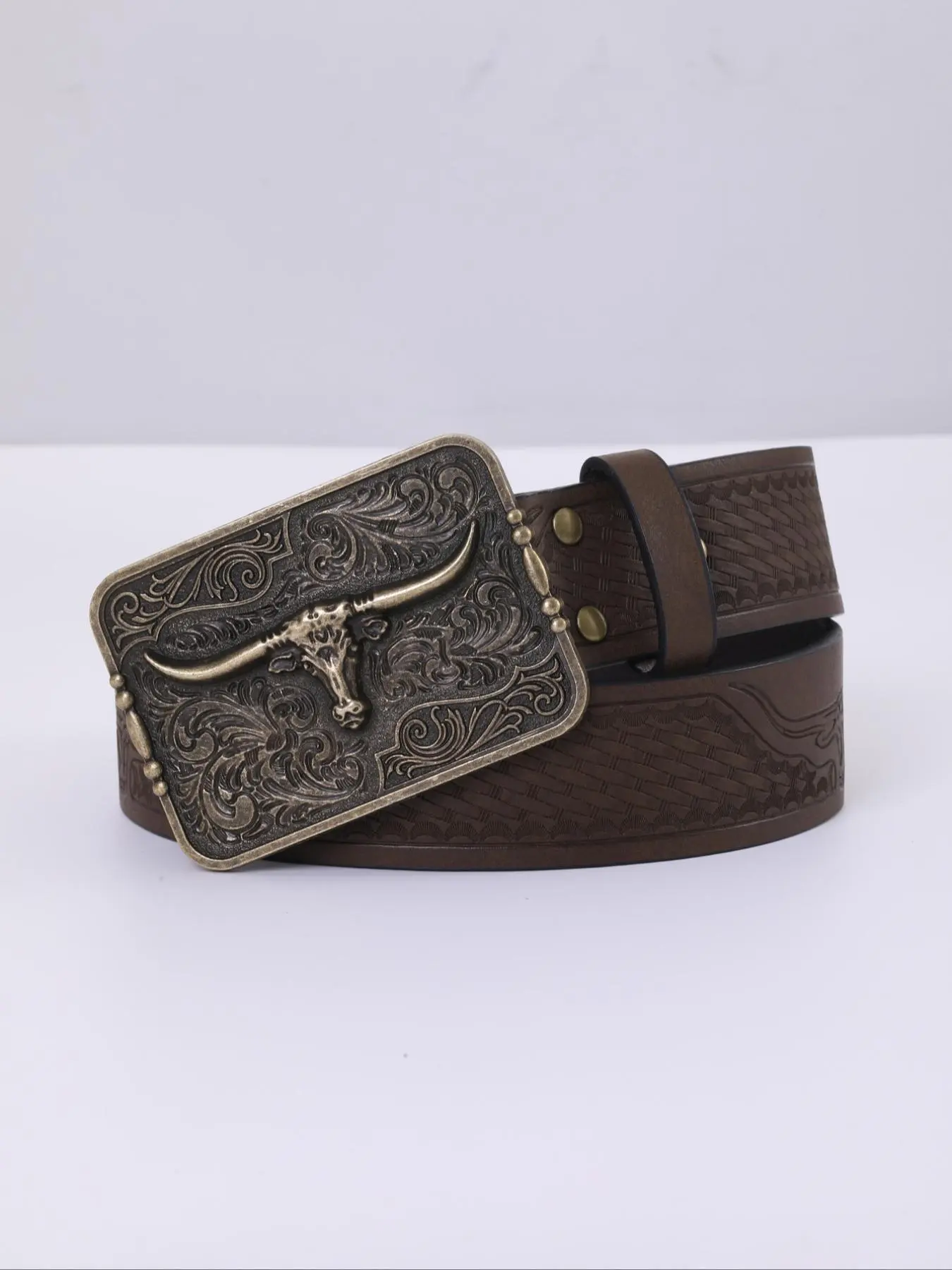 Men's Vintage Western Cowboy Style Buckle Belt, Western Cowboy Belts, Pu Leather Belt for Daily Clothing Decor, Belt for Birthday Gift, Buckle Decorated, Vintage Solid Buckle, Men Accessories
