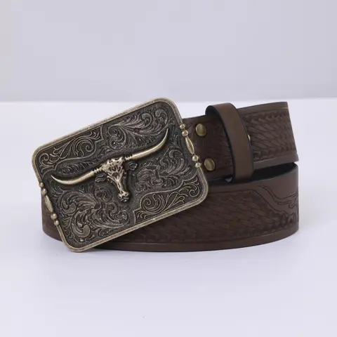 Men's Vintage Western Cowboy Style Buckle Belt, Western Cowboy Belts, Belt With Buckle, Pu Leather Belt for Daily Clothing Decor, Belt for Birthday Gift, Buckle Decorated, Vintage Solid Buckle, Men Accessories