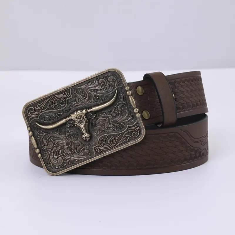 Men's Vintage Western Cowboy Style Buckle Belt, Western Cowboy Belts, Belt With Buckle, Pu Leather Belt for Daily Clothing Decor, Belt for Birthday Gift, Buckle Decorated, Vintage Solid Buckle, Men Accessories