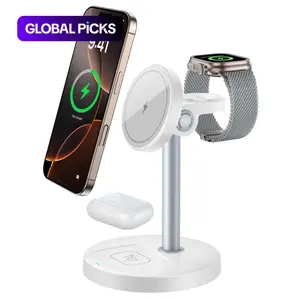 3-in-1 Magnetic Wireless Charger Stand, Smart Charging Dock, Charging Base, 15W Fast Charging Charger with Adjustable Angle & Heat Dissipation Vents for iPhone 12-16 Series, Watch, Earphones #GLOBAL PICKS