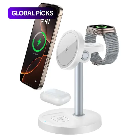 3-in-1 Magnetic Wireless Charger Stand, Smart Charging Dock, Fast-Charging Station, Charger Station Pad, 15W Wireless Charger with Adjustable Angle and Heat-Dissipation Vents for iPhone 12–16, Watch and Earphones #GLOBAL PICKS