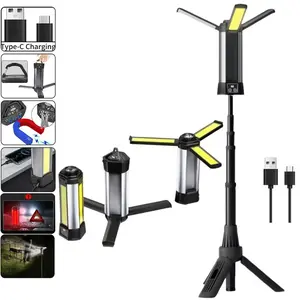 6000mah COB LED Work Light, Magnetic Hook, Adjustable Brightness, Extendable Pole, Type-C Charging, Ideal for Welding, Car Repair, Outdoor BBQ, Camping
