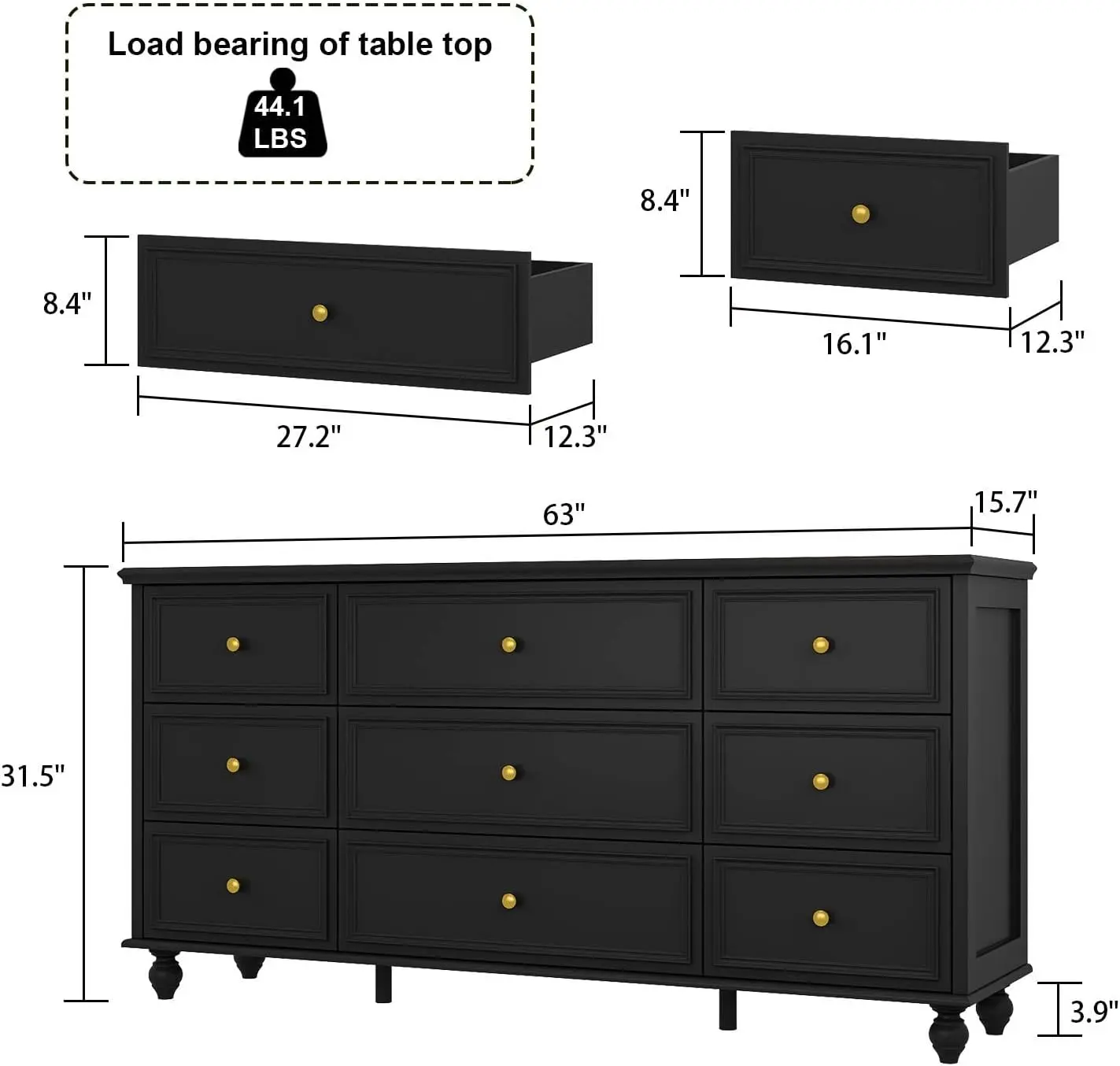 FAMAPY Chest of Drawers White Black Dresser for Bedroom, 9 Drawer Dresser Modern Dresser with Gold Metal Handles, Wooden Legs, Large Contemporary Dresser (63W x 15.7D x 31.5H) - TikTok Shop FAMAPY Chest of Drawers White Black Dresser for Bedroom, 9 Drawer Dresser Modern Dresser with Gold Metal Handles, Wooden Legs, Large Contemporary Dresser (63W x 15.7D x 31.5H) - TikTok Shop