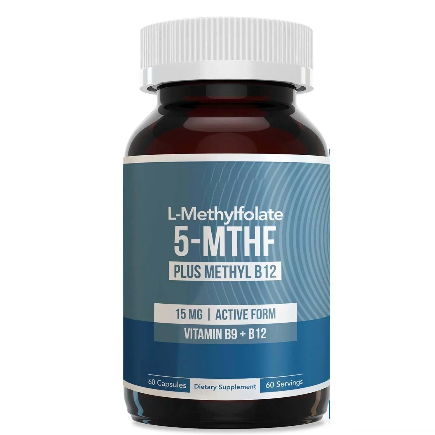 L Methyl Folate 15mg Plus Methyl B12 Cofactor – High Potency, Active 5-MTHF Form -  Bioactive Forms of Vitamin B9 & B12 (60 Capsules – 60 Servings)