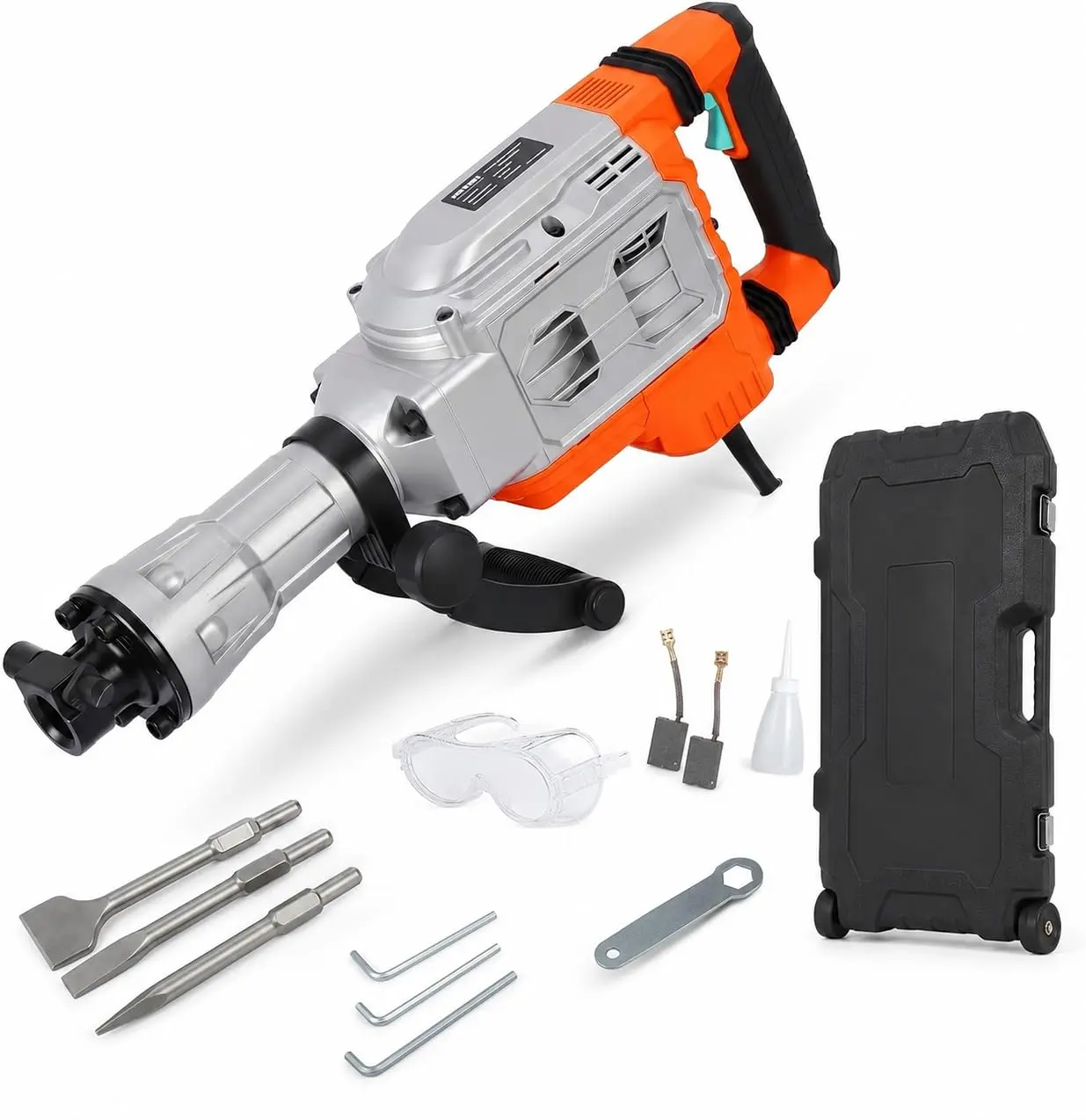 Garvee Upgraded 1700W Electric Demolition Jack-Hammer, 1900 BPM Heavy Duty Jack-Hammer Concrete Breaker with 60J Impact Energy & Anti-Vibration System, 360° Handle & Carrying Case, 3pcs Chisels