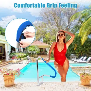 304 Stainless Steel Pool Handrail Set (2PCS), 30"x30" & 55"x32" Inground Pool Rails with Blue Grip Covers, Rustproof 385LBS Capacity Heavy Duty Safety Bars