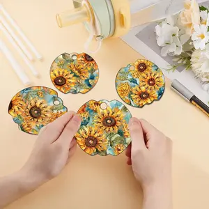 Sunflower Pattern DIY Diamond Arts Colorful Painting Coaster Kit, 4pcs/set Irregular Shaped DIY Diamond Art Painting Coasters for Home Office Diamond Painting Kits