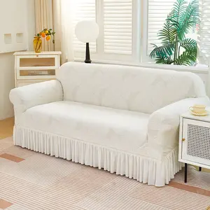 Plush Fabric Stretch Sofa Cover, Elastic One-Piece Slipcover with Skirt Design, Anti-Slip Dustproof for Living Room & Office Use, Sofa Couch Covers