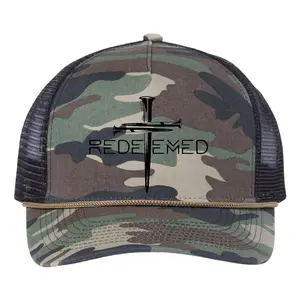 Redeemed Collection: The Ultimate Redeemer 3 Nails Cross Black On Black Retro Rope Trucker Hat Cap - Fashion Accessory for Men and Women
