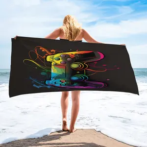 Colorful Gradient Game Controller Beach Towel, Gamer Letter Pool Towel, Futuristic Gaming Camping Towel, Soft Lightweight Bath Towel Blanket for Boys Teens Gamers, All-Purpose Towel for Travel Swimming Beach Vacation