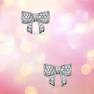 CZ Bow Stud Earrings - Elegant Design with Bow Detail, Lightweight and Secure Fit