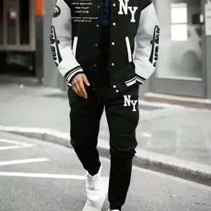 Mens Plus Size Varsity Jacket Set,Men's Casual Athletic Tracksuit Long Sleeve Sweatsuit Set, Baseball Bomber Jacket and Pants 2 Piece Outfits