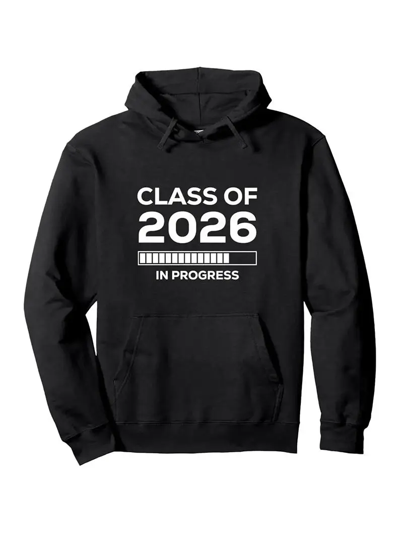 "Class of 2026in Progress" Celebration Hoodie - Black Cotton Blend Pullover with Bright Future Print Casual & Comfortable for Spring/Fall Machine Washable Women's Sweatshirts Tops Long Sleeve Fitted Everyday Style