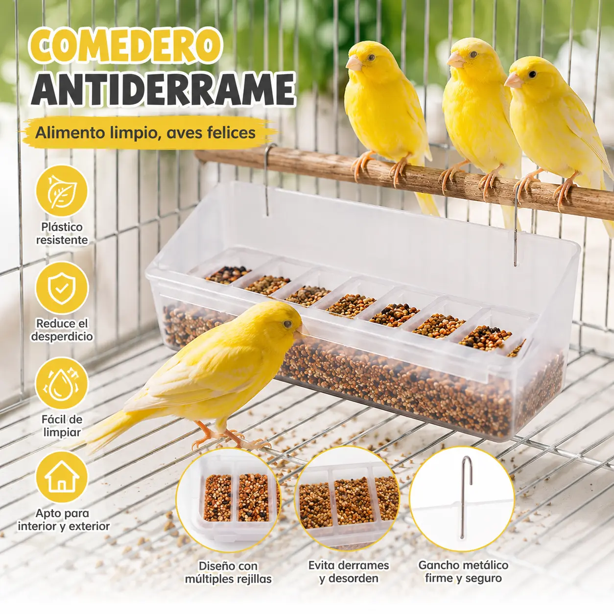Comedero Antiderrame para Aves – Contenedor Colgante para Alimento